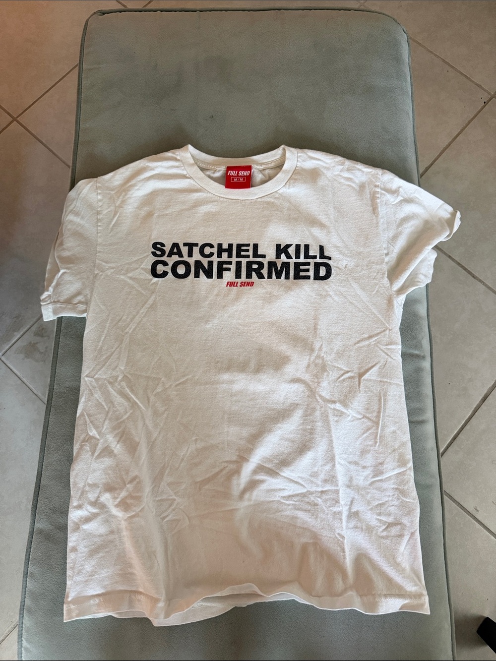 Full Send White 'Satchel Kill Confirmed' Short Sleeve Tee